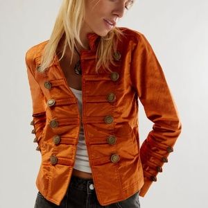 Free People Velvet Military Jacket in Burgundy XS